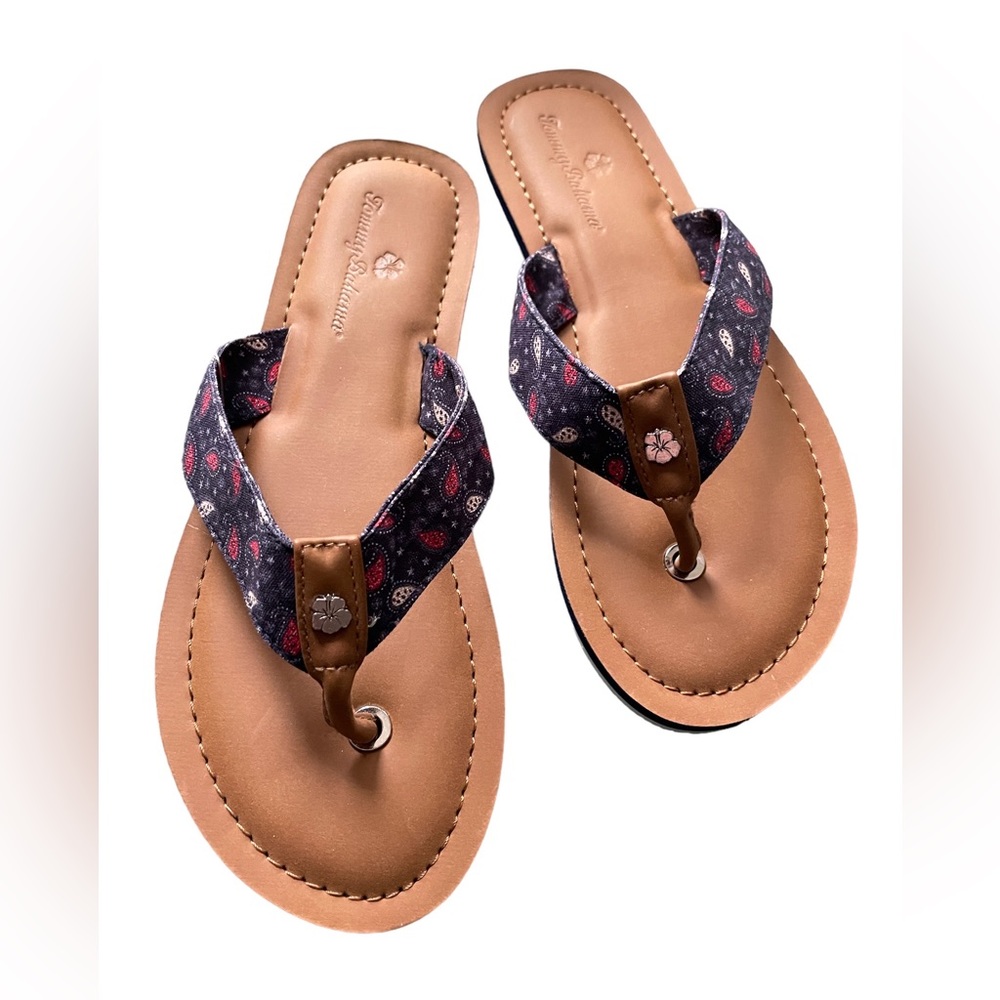 NWT‎ Tommy Bahama Women's Logo White Red Blue Flip Flops Sz: 7 sandals